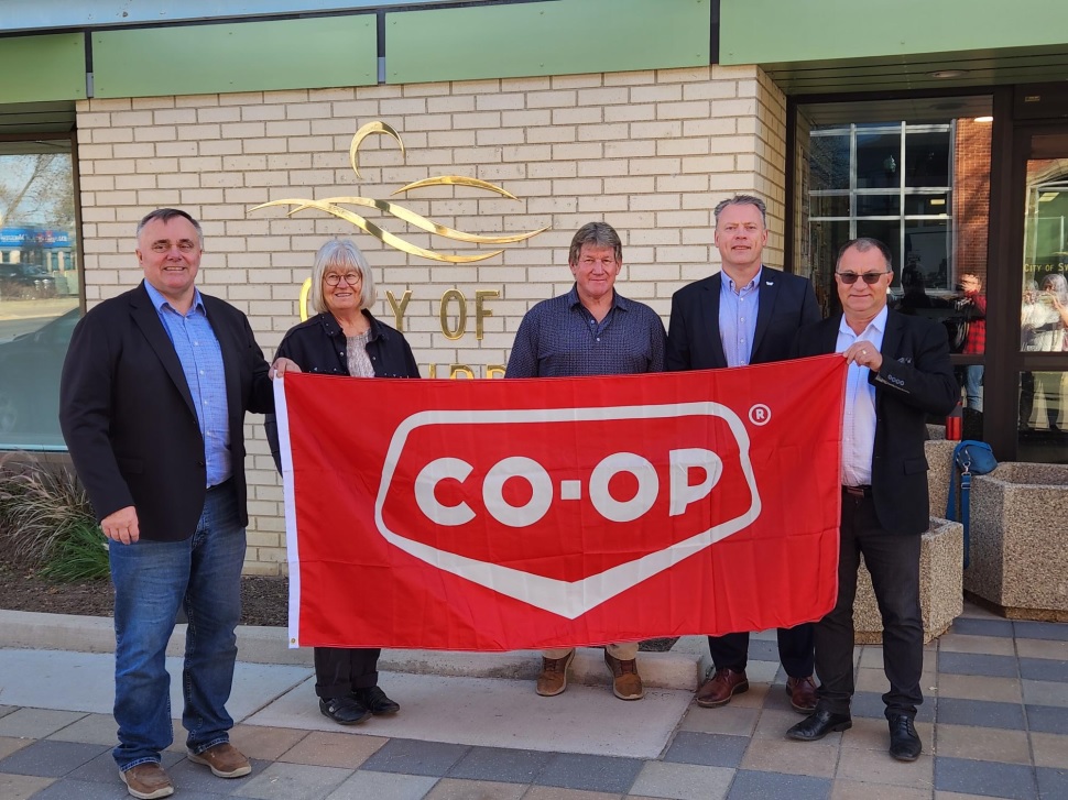 Coop flies its colours high at Swift Current City Hall